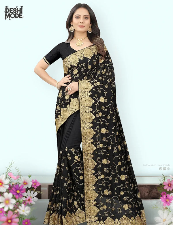 Beautiful Embroidered Georgette Sharees for Women  DS-12-BK
