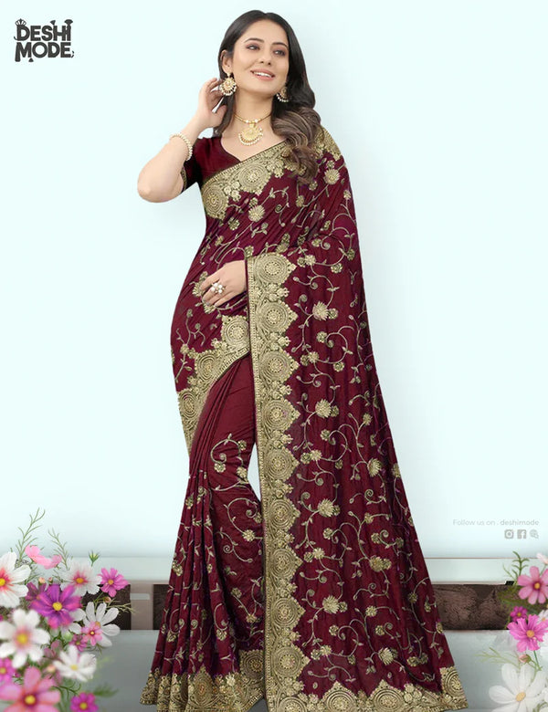Beautiful Embroidered Georgette Sharees for Women DS-12-MR