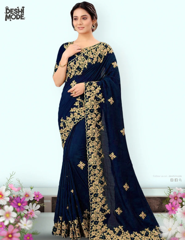 Deshi Mode's Embroidered Georgette Sharee DS-03-BU