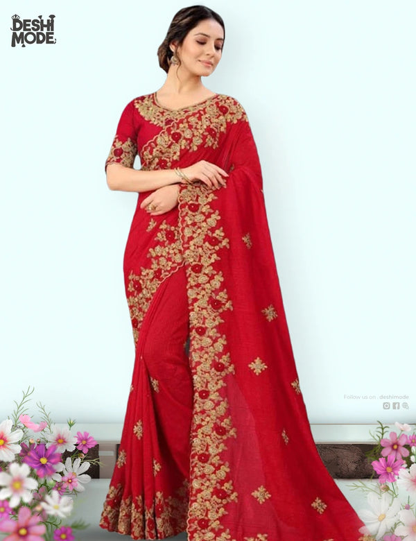 Deshi Mode's Embroidered Georgette Sharee  DS-03-RD