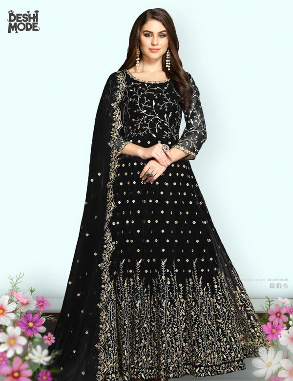 Elegant Unstitched Embroidered Gown Dress DM-20-BK