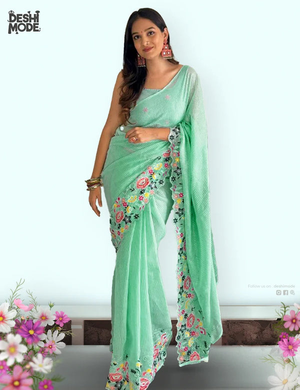 Embroidered Georgette Sharee at Deshi Mode DS-15-PE