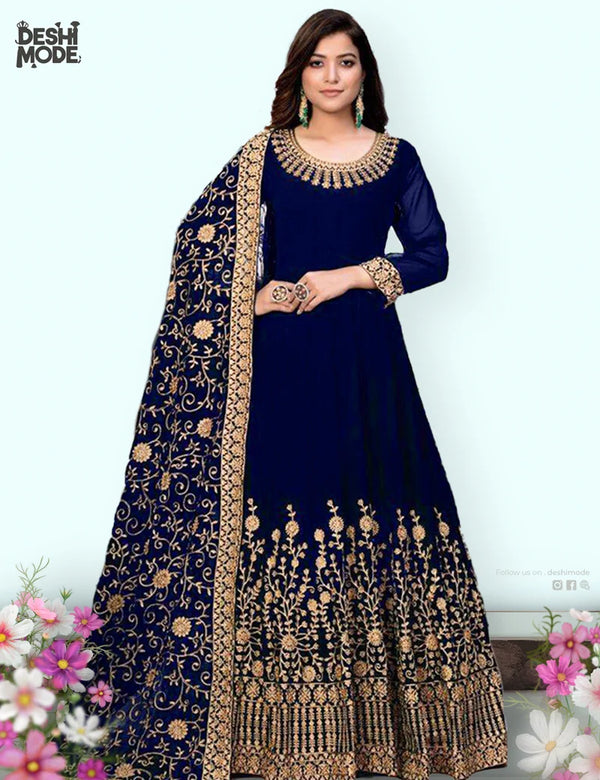 High-Quality Unstitched Embroidered Partywear Gown Dress DM-22-BU