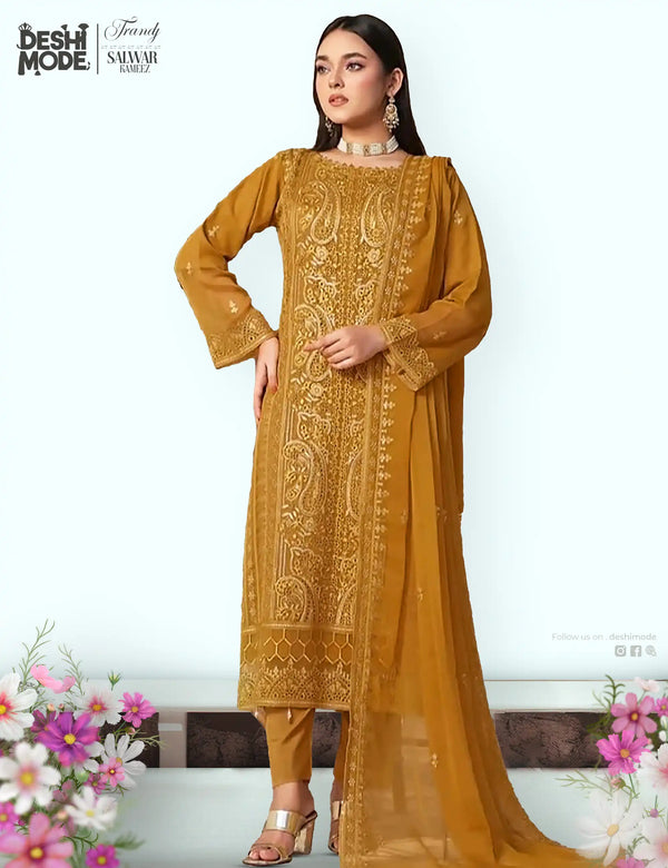 Premium Soft Georgette Unstitched Kameez for Women DM-005-Ye