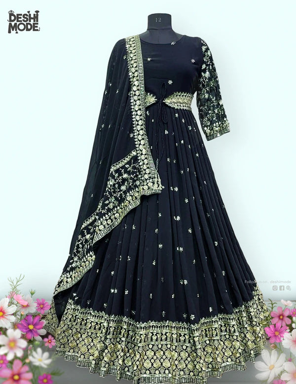 Premium Unstitched Embroidered Gown DM-17-BK