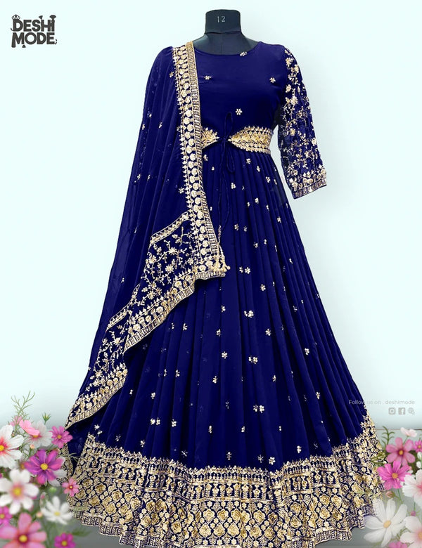 Premium Unstitched Embroidered Gown DM-17-BU