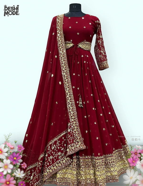 Premium Unstitched Embroidered Gown DM-17-RD