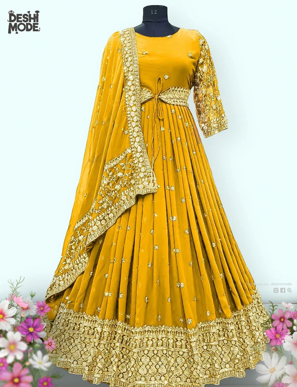 Premium Unstitched Embroidered Gown DM-17-YE