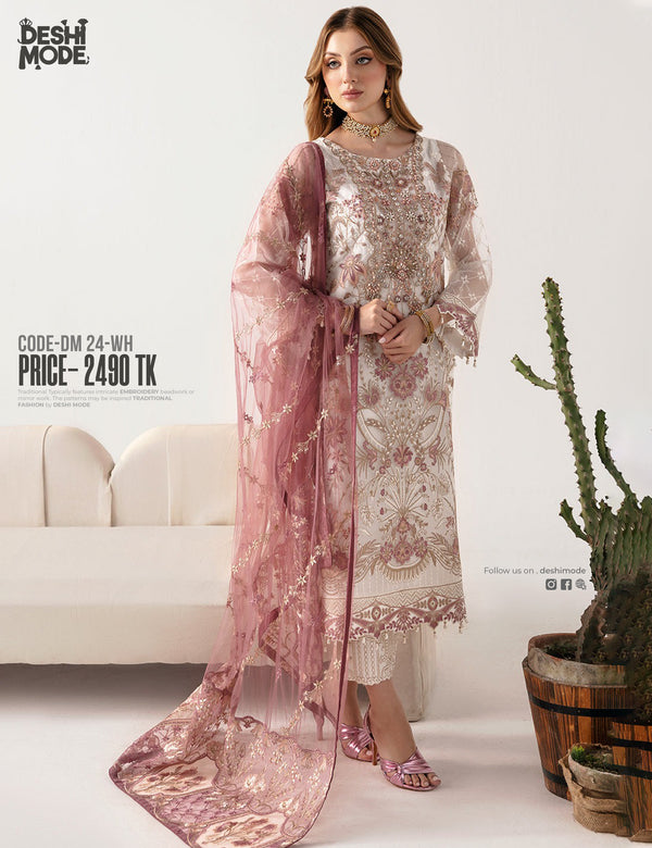 Soft Georgette Unstitched Suit for the Modern Woman-DM-24-WH