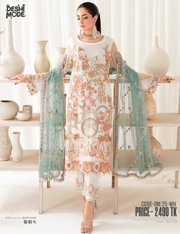 Soft Georgette Unstitched Suit for the Modern Woman-DM-25-Wh