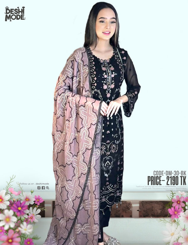 Soft Georgette Unstitched Suit for the Modern Woman-DM-30-Bk