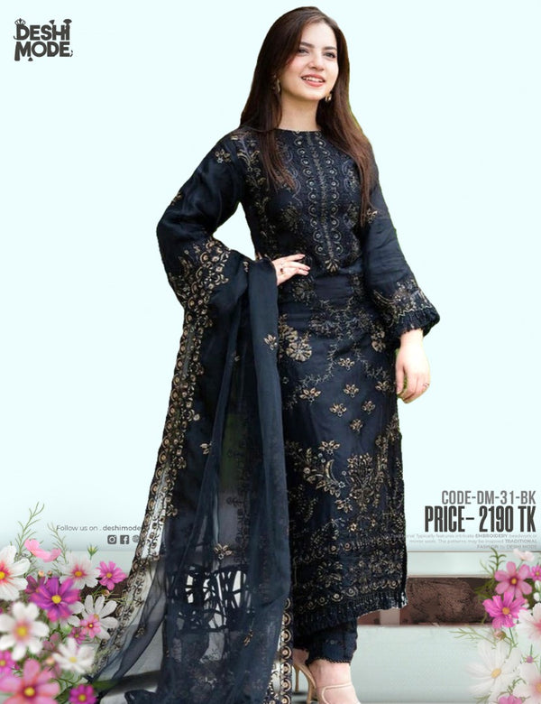 Soft Georgette Unstitched Suit for the Modern Woman-DM-31-BK