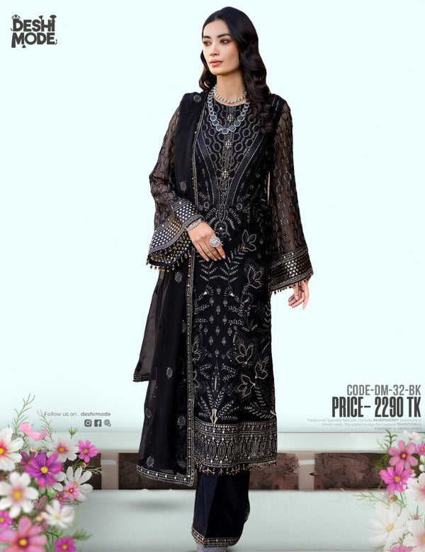 Soft Georgette Unstitched Suit for the Modern Woman-DM-32-BK