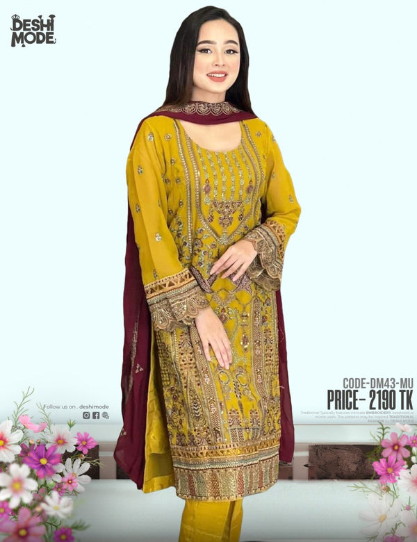 Soft Georgette Unstitched Suit for the Modern Woman-DM-43-Mu