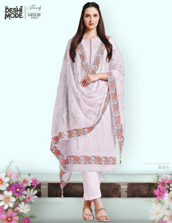 Soft Georgette Unstitched Suit for the Modern Woman Dm-009-Wh