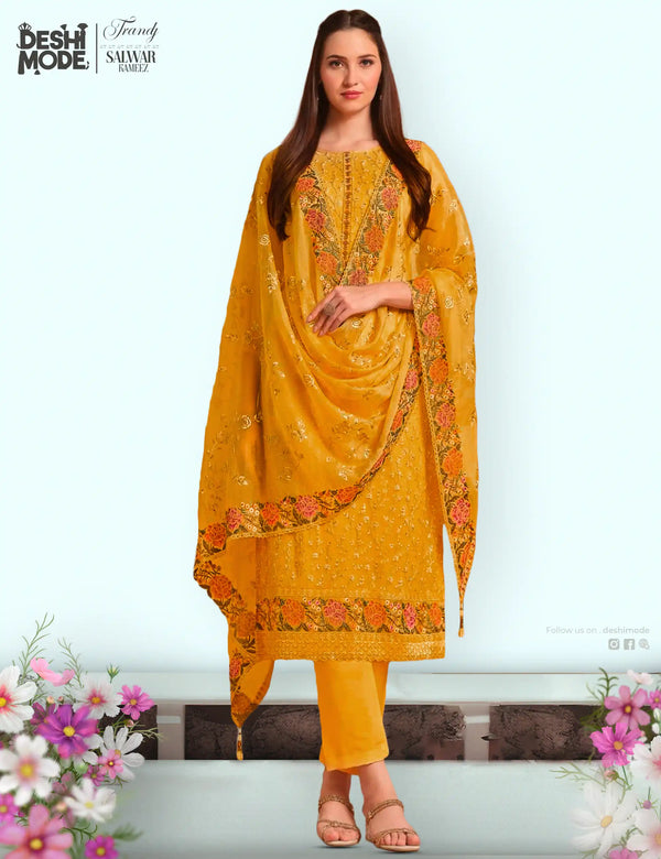 Soft Georgette Unstitched Suit for the Modern Woman Dm-009-Ye