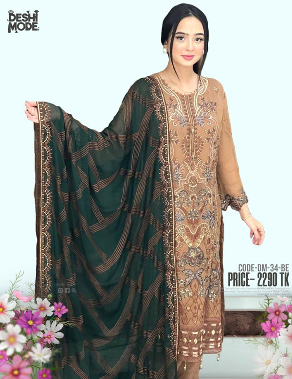 Soft Georgette Unstitched Suit for the Modern Woman-DM-34-Bi