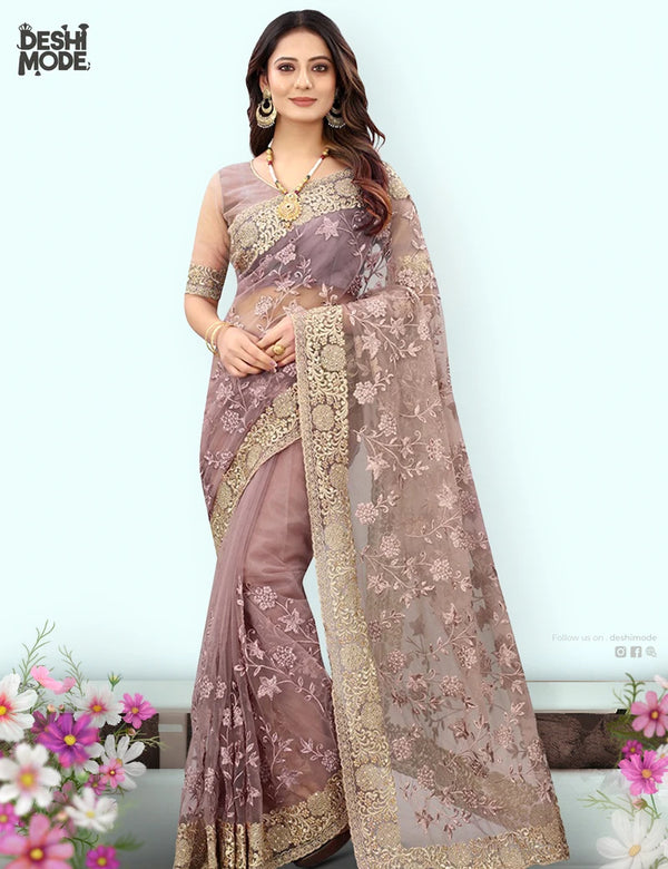 Premium Georgette Sharee with High-Quality Embroidery DS-18-BI