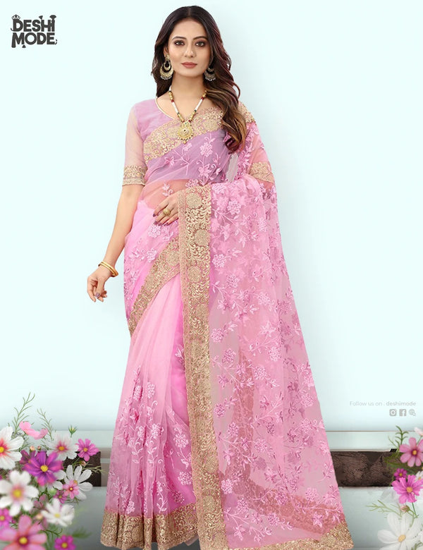 Premium Georgette Sharee with High-Quality Embroidery DS-18-PI