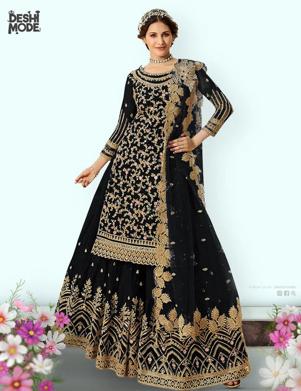 Unstitched Embroidered Partywear Gown DM-16-BK