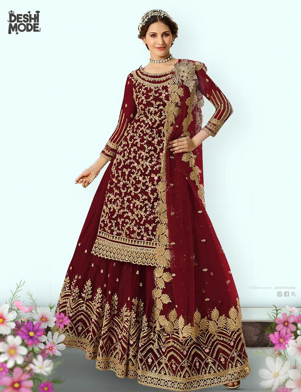 Unstitched Embroidered Partywear Gown DM-16-MR