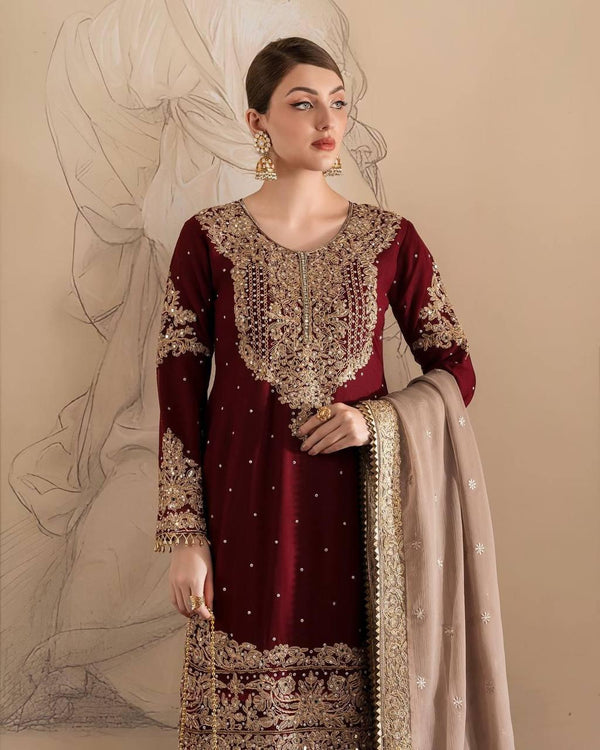 Eid Special Faux Georgette Sharara Set (Brown)