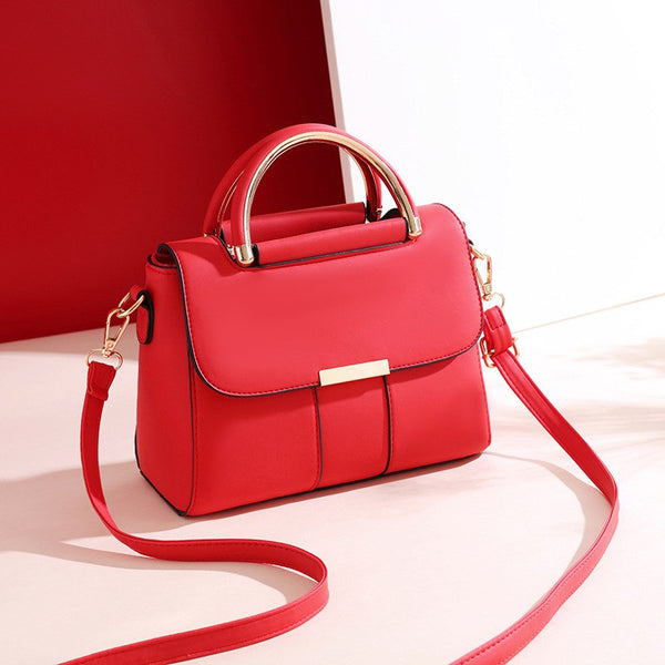 Elegant PU Leather Handbag with Gold Handle – Crossbody & Shoulder Bag for Women
